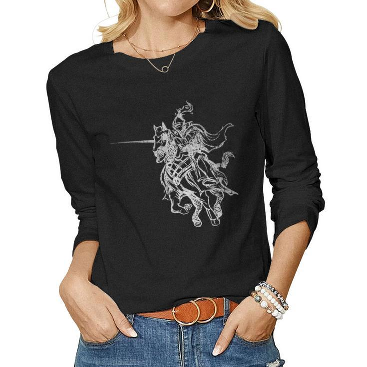 Medieval Knight Armor Riding Horse Jousting Retro Vintage  Women Graphic Long Sleeve T-shirt