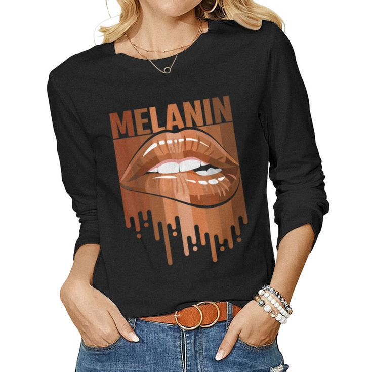 Melanin Lips Black History Month Afro African Pride Women  Women Graphic Long Sleeve T-shirt