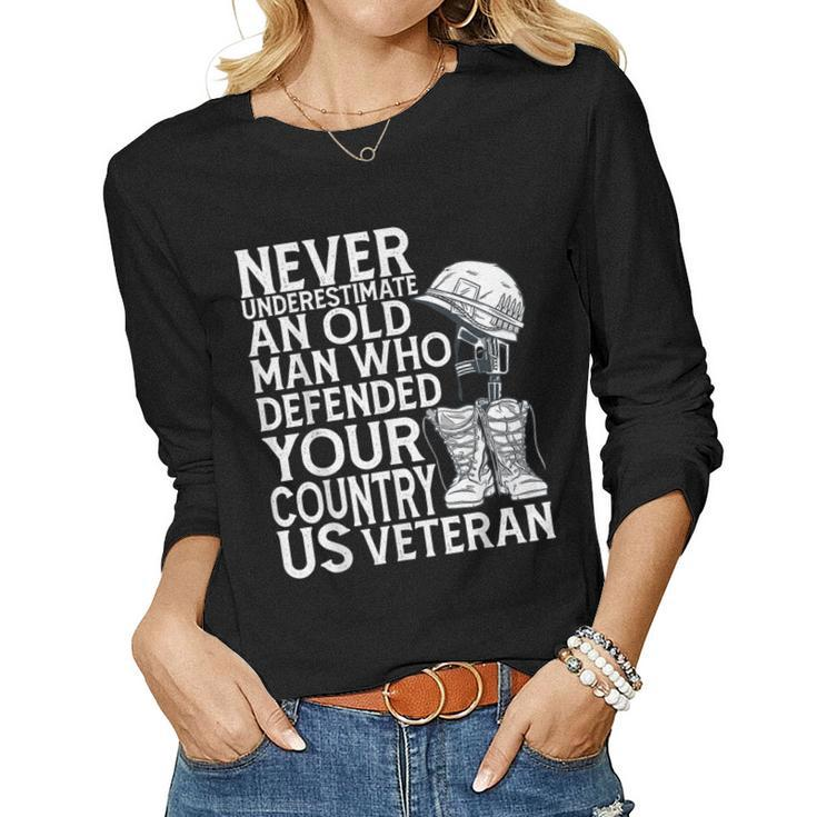 Mens Army Veteran For Proud Veteran Grandpa  Dad From Daughter  Women Graphic Long Sleeve T-shirt