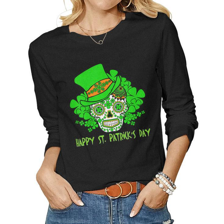 Mens Womens T Shirt Green Skull St Patricks Day Women Long Sleeve T-shirt