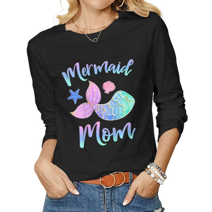Mermaid Mom T Shirt Birthday Squad For Women Girls Women Long Sleeve T-shirt