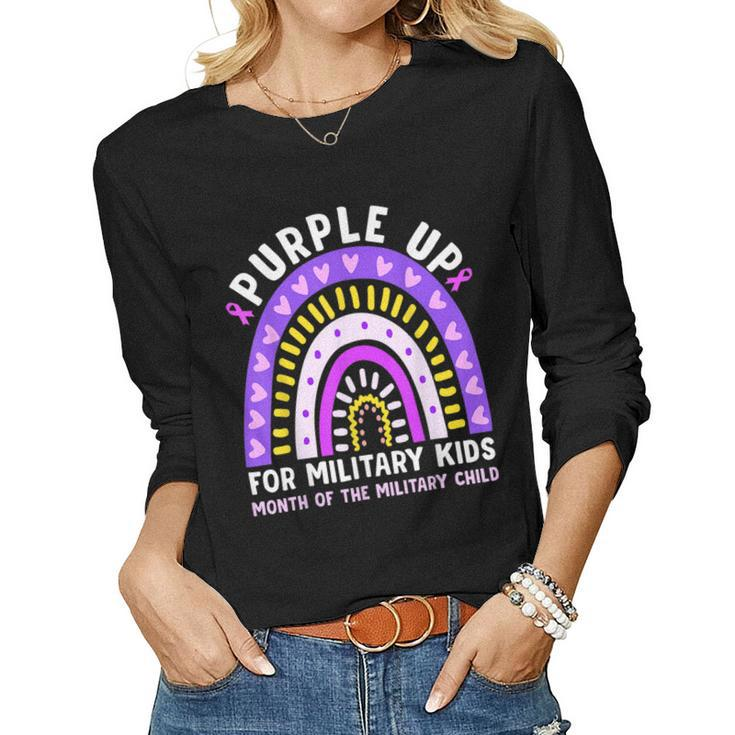 Military Kids For Military Childs Month Lepard Rainbow Women Long Sleeve T-shirt