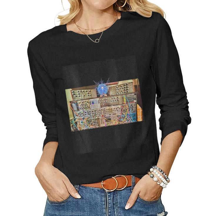 Womens Modular Synth Abstract On Black Background Women Long Sleeve T-shirt