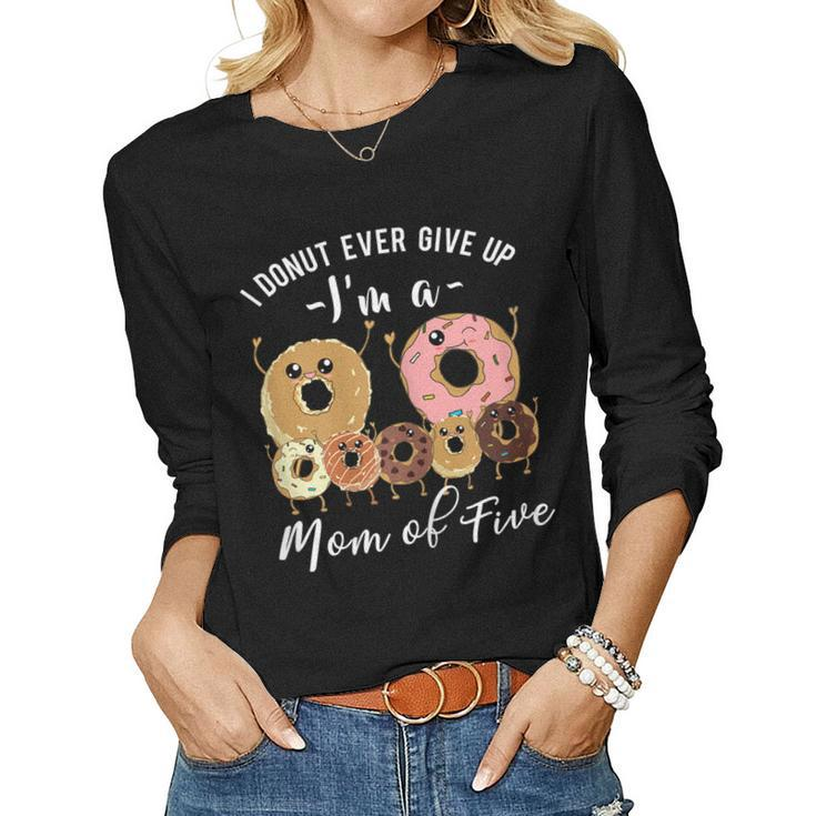 Womens Mom Of Five Shirt Cute Mom Of 5 Tee Tshirt Women Long Sleeve T-shirt