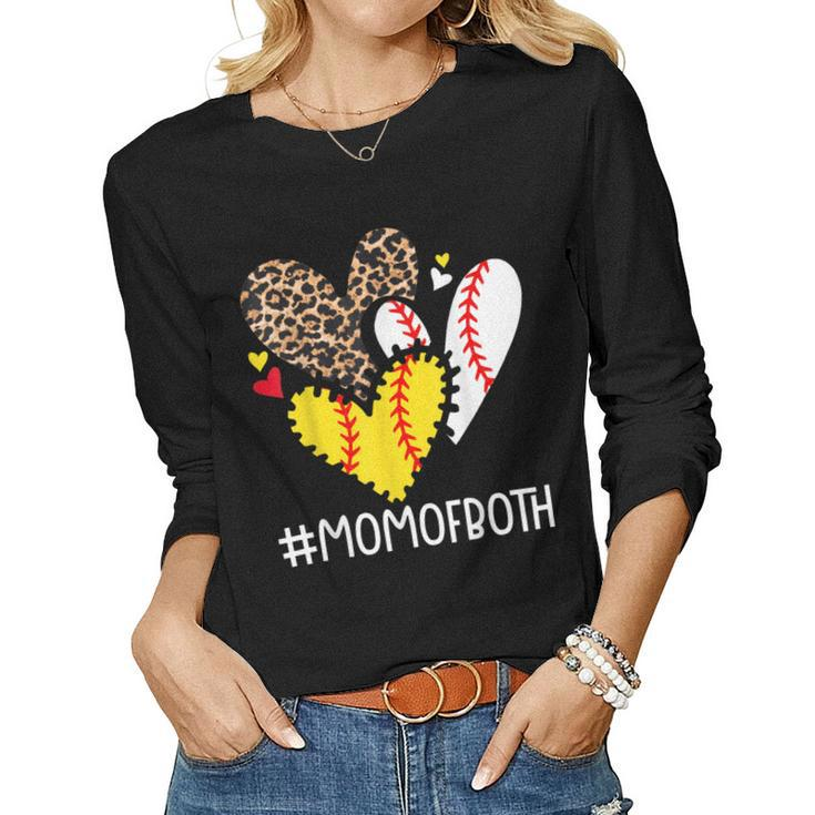 Mom Of Both Leopard Heart Softball Mom Baseball Women Long Sleeve T-shirt
