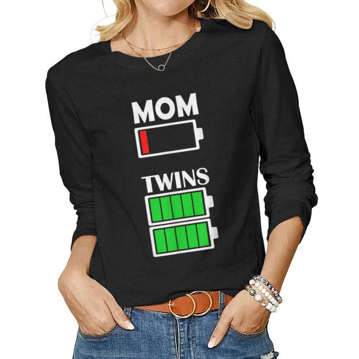 Mom Twins Low Battery Tired Mom Shirt Women Long Sleeve T-shirt