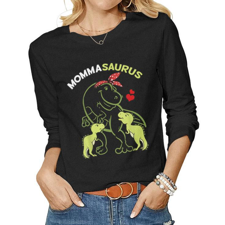 Mommasaurus Momma 2 Kids Dinosaur Mommy Mothers Day  Women Graphic Long Sleeve T-shirt
