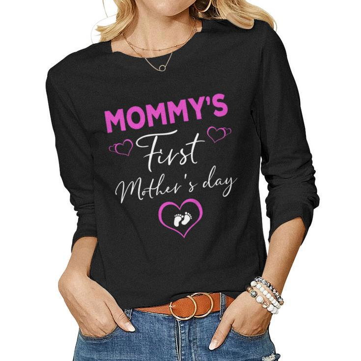 Mommys First Heart Footprint Tee Women Long Sleeve T-shirt