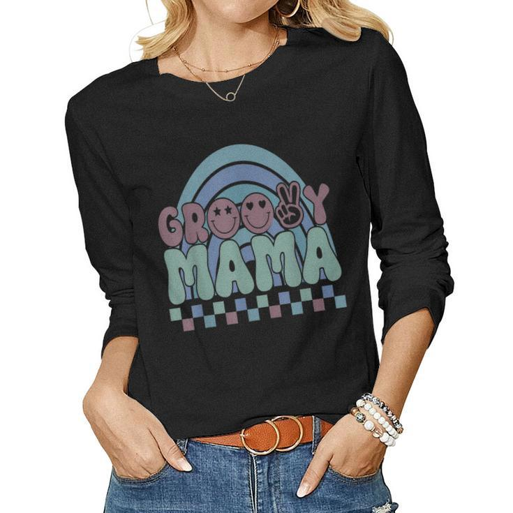 Mothers Day Retro Groovy Mama Mom Vintage Mama Retro Mama Women Graphic Long Sleeve T-shirt