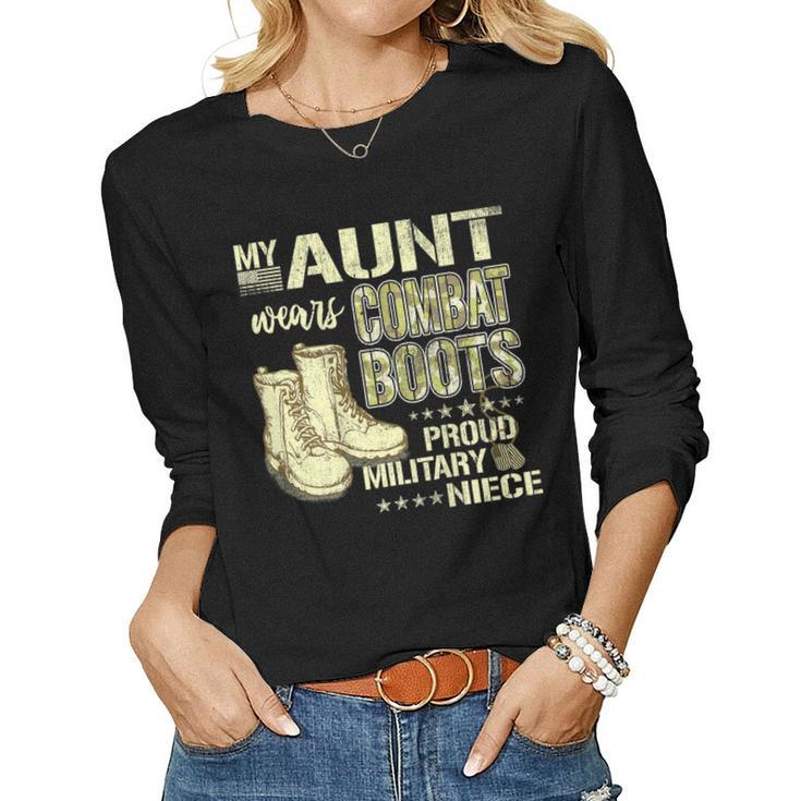 My Aunt Wears Combat Boots Dog Tag Proud Military Niece Gift  Women Graphic Long Sleeve T-shirt