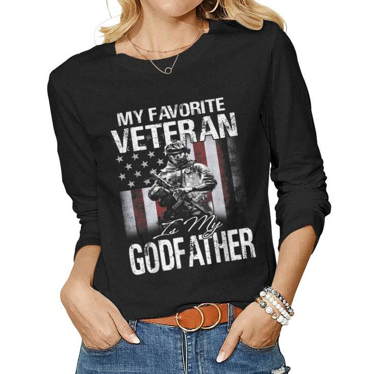 My Favorite Veteran Is My Godfather Usa Flag  Women Graphic Long Sleeve T-shirt