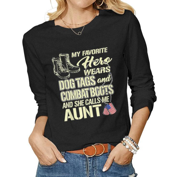 My Niece Wears Dog Tags And Combat Boots - Proud Army Aunt Women Graphic Long Sleeve T-shirt