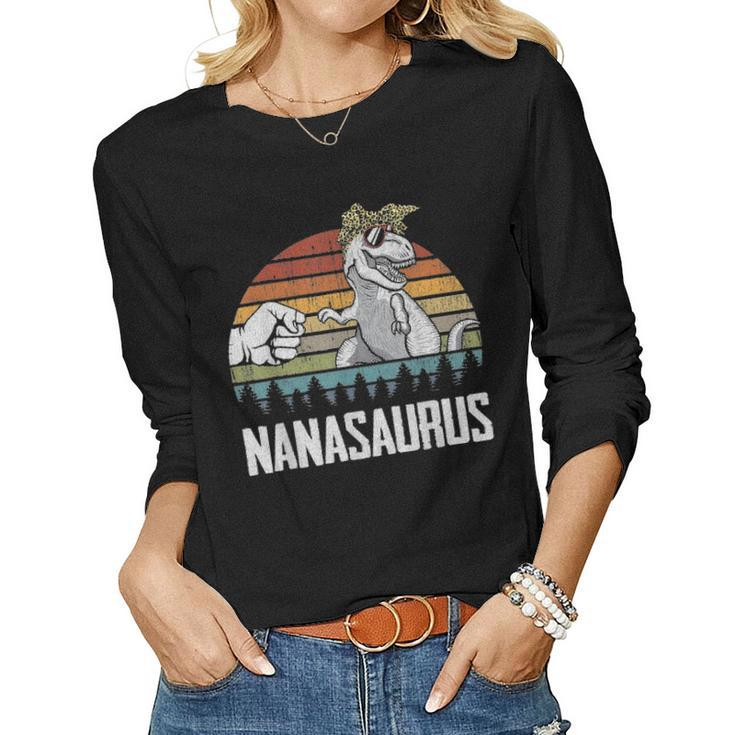 Nanasaurus Nana Dinosaurs Dad & Baby Fathers Day Gift Women Graphic Long Sleeve T-shirt