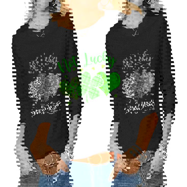 Not Lucky Simply Blessed Christian Shamrock St Patricks Day Women Long Sleeve T-shirt