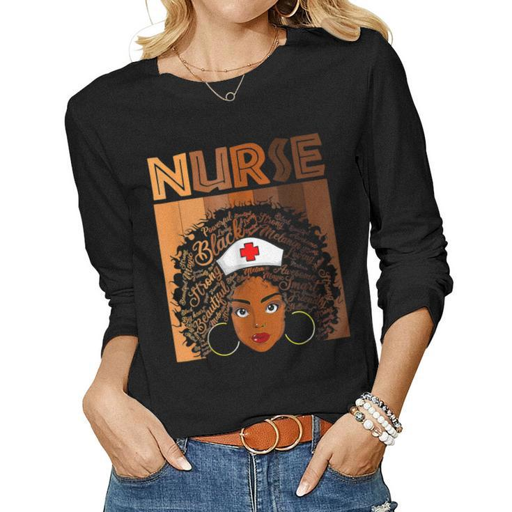 Nurse Black Women Black History Month Afro African Pride  Women Graphic Long Sleeve T-shirt
