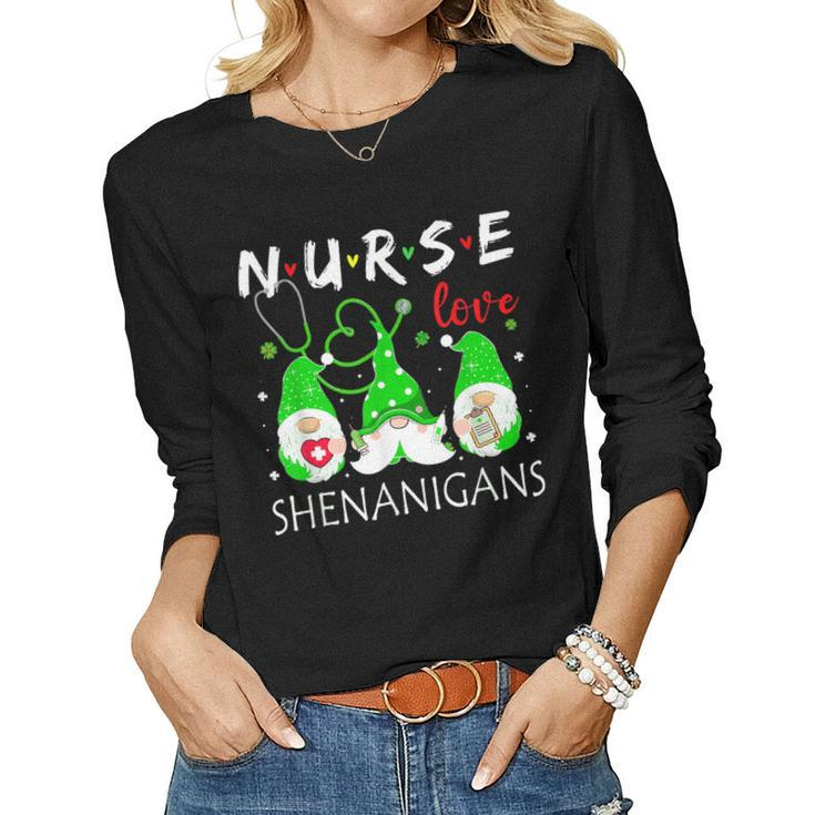 Nurses Love Shenanigans Funny Gnomes Nurse St Patricks Day  V10 Women Graphic Long Sleeve T-shirt