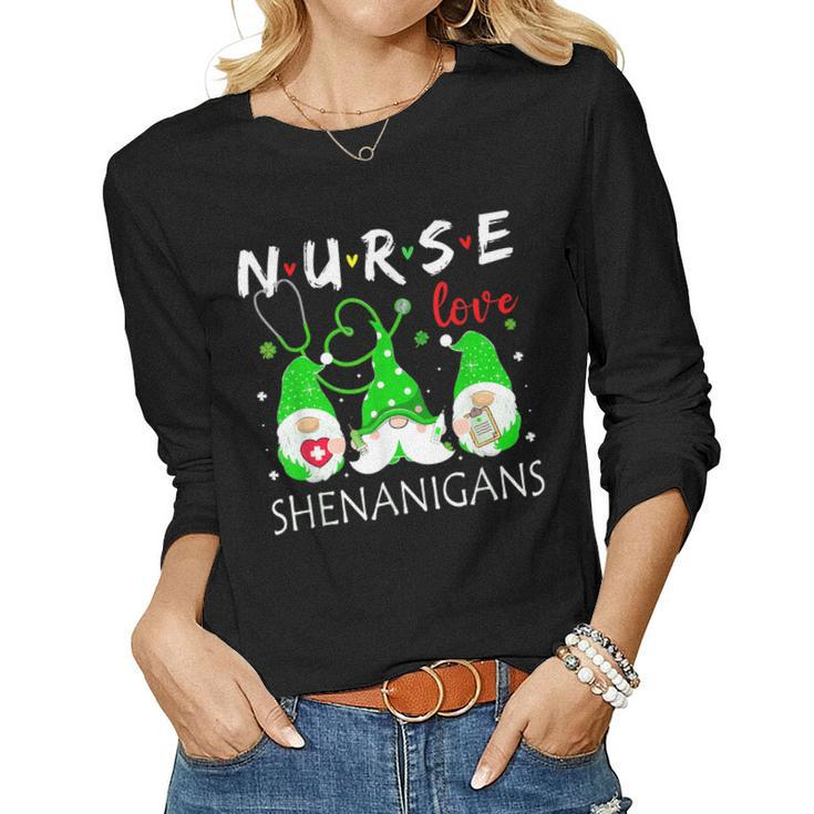Nurses Love Shenanigans Funny Gnomes Nurse St Patricks Day  V4 Women Graphic Long Sleeve T-shirt