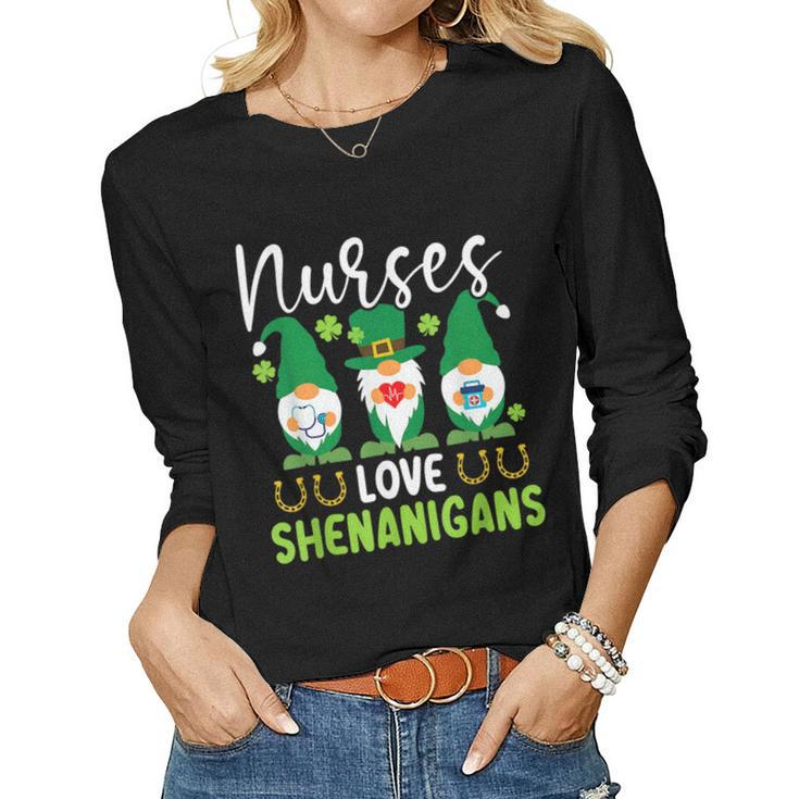 Nurses Love Shenanigans St Patricks Day Irish Pride  Women Graphic Long Sleeve T-shirt