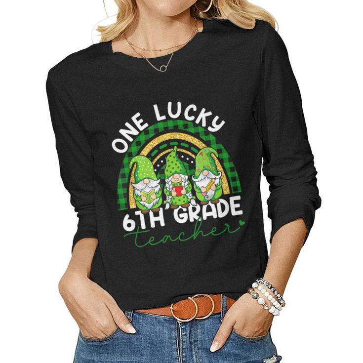 One Lucky 6Th Grade Teacher Gnomes St Patricks Rainbow   Women Graphic Long Sleeve T-shirt