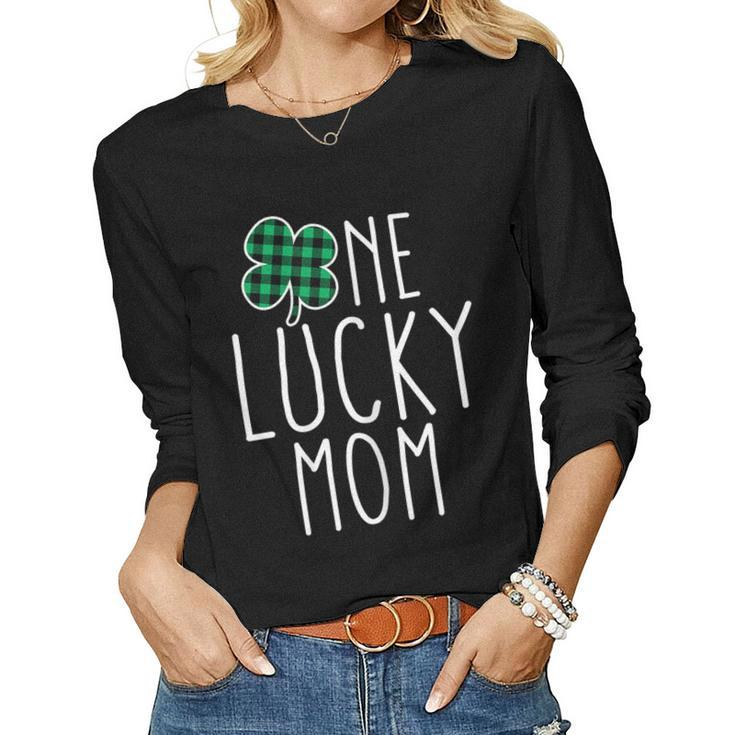 Womens One Lucky Mom St Paddys Day Shamrock Mama Shirt Women Long Sleeve T-shirt