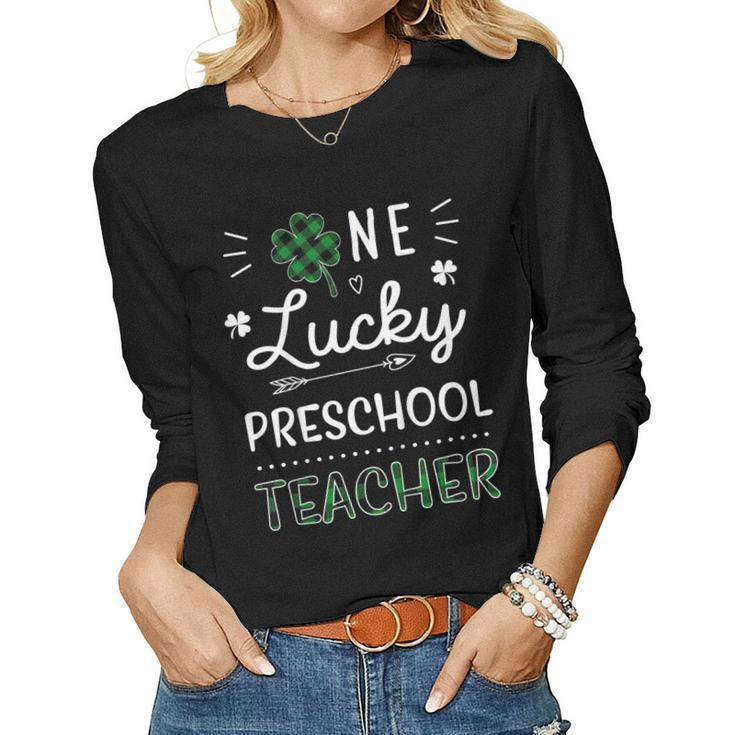 One Lucky Preschool Teacher Buffalo Shamrock St Patricks Day Women Long Sleeve T-shirt