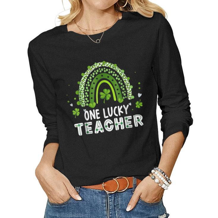 One Lucky Teacher Leopard Rainbow Lucky St Patricks Day  Women Graphic Long Sleeve T-shirt