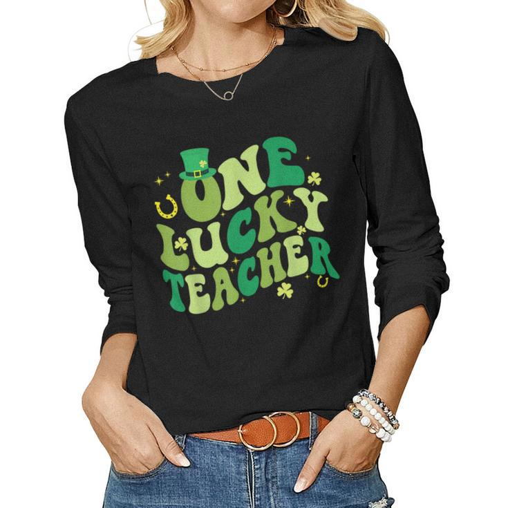 One Lucky Teacher Retro Vintage St Patricks Day Women Long Sleeve T-shirt