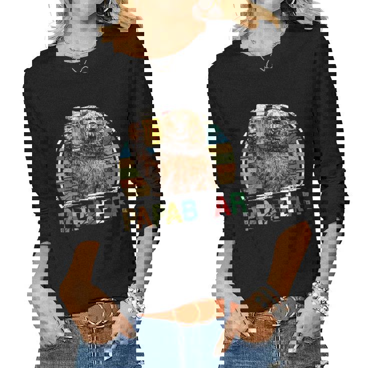 Papa Beer Beer Loving Wildlife Vintage Papa Bear Dad Women Long Sleeve T-shirt