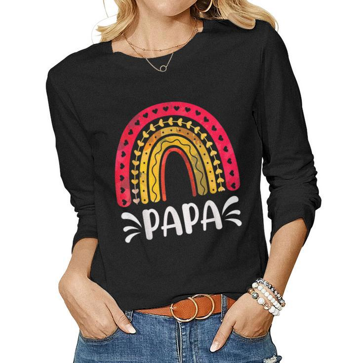Papa For Dad Family Rainbow Graphic Women Long Sleeve T-shirt