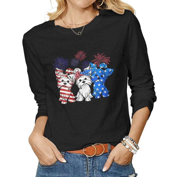 Womens Patriotic Yorkie Dog Yorkshire Terrier 4Th Of July Usa Flag Women Long Sleeve T-shirt