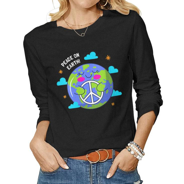 Womens Peace On Earth Day Everyday Hippie Planet Save Environment Women Long Sleeve T-shirt