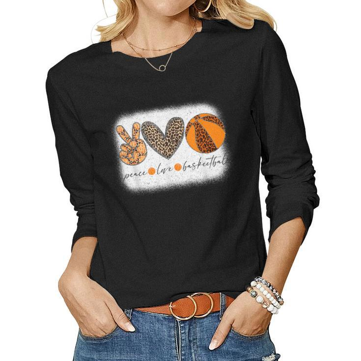 Peace Love Basketball Leopard Retro Mom Women Long Sleeve T-shirt