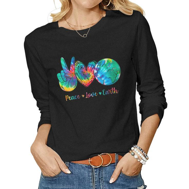 Womens Peace Love Earth Day Tie Dye Hippie Women Long Sleeve T-shirt