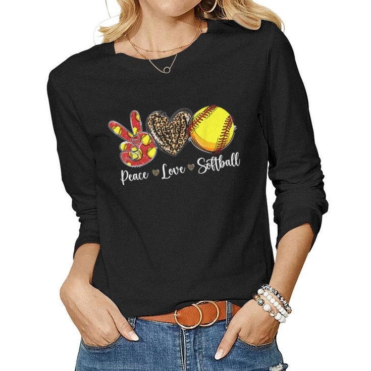 Peace Love Softball Leopard Softball Mom Womens Women Long Sleeve T-shirt