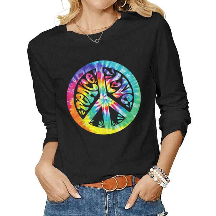 Peace Sign Love Tie Dye 60S 70S Hippie Costume Girls Women Women Long Sleeve T-shirt