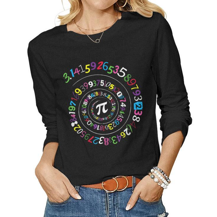 Pi Day Spiral Pi Color Numbers Teacher Student Women Long Sleeve T-shirt
