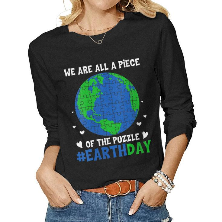 Womens We Are All Piece Of The Puzzle Retro Planet Earth Day 2023 Women Long Sleeve T-shirt