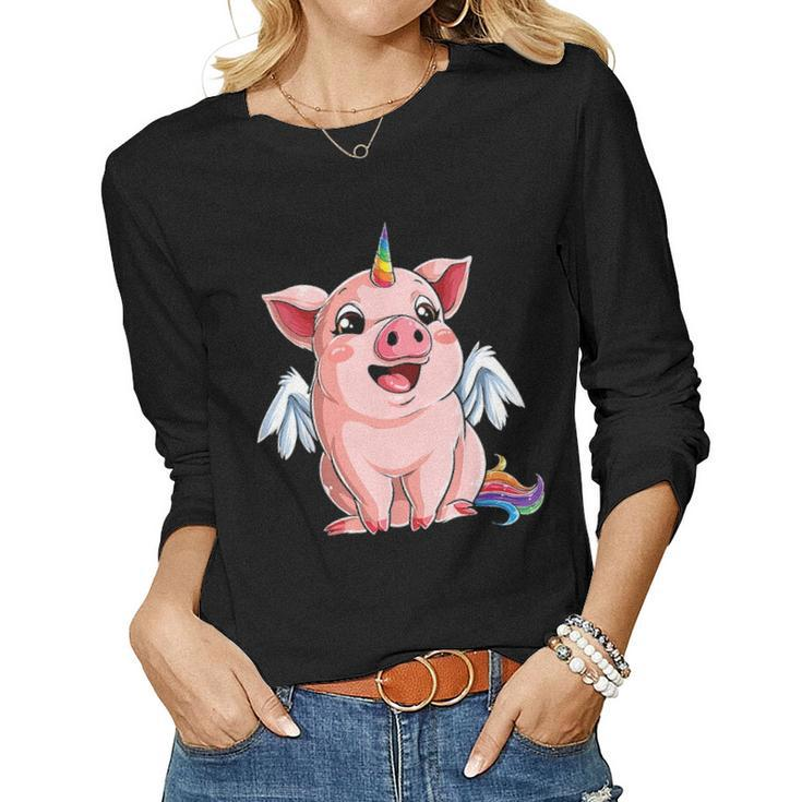 Pig S For Girls Kids Women Pig Unicorn Piggycorn Gifts Women Graphic Long Sleeve T-shirt