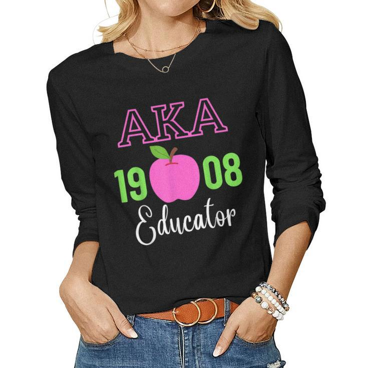Pink Green Aka Educator Black History Month Teacher Squad Women Long Sleeve T-shirt