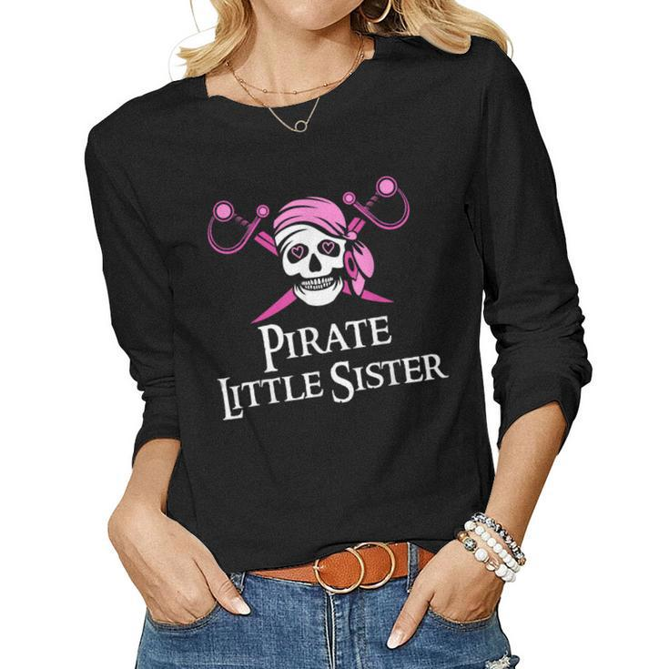 Pink Pirate Little Sister Skull And Crossbones Flag Women Long Sleeve T-shirt