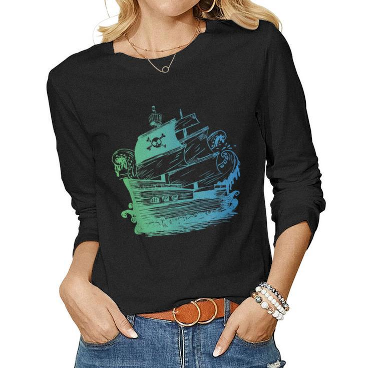 Pirate Ship  Men Women Kids Nautical Boat  Women Graphic Long Sleeve T-shirt