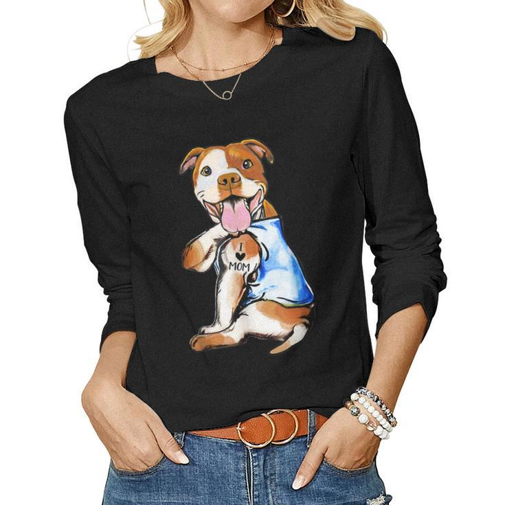 Pit Bull Dog Tattoo I Love Mom Women Long Sleeve T-shirt