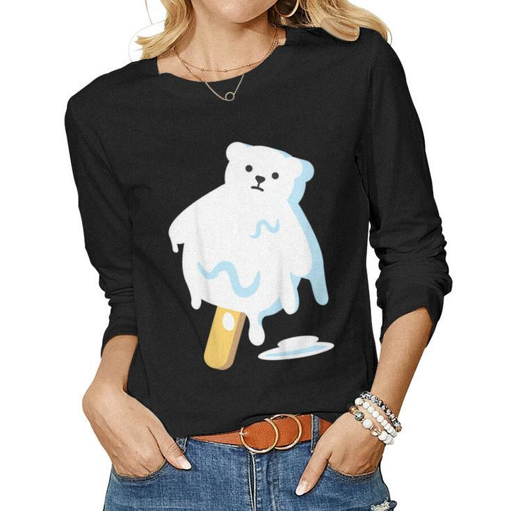 Polar Bear Ice Popsicle Melt Earth Day Teacher Shirt Women Long Sleeve T-shirt