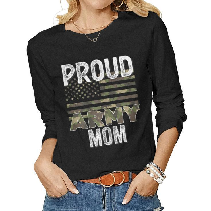 Proud Army Mom Military Soldier Camo Us Flag Camouflage Mom Women Long Sleeve T-shirt