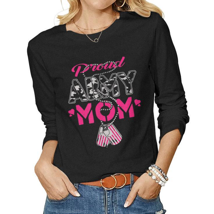 Proud Army Stepmom Us Flag Dog Tag Military Mom Family Women Long Sleeve T-shirt