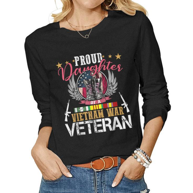 Proud Daughter Vietnam War Veteran American Flag Military  Women Graphic Long Sleeve T-shirt