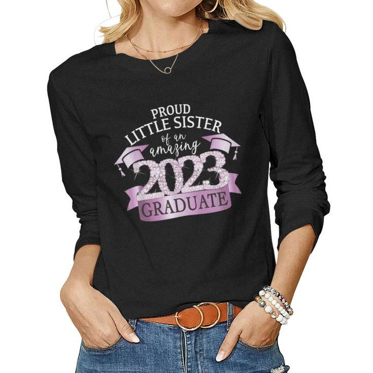 Proud Little Sister I 2023 Graduate Black Purple Outfit Women Long Sleeve T-shirt