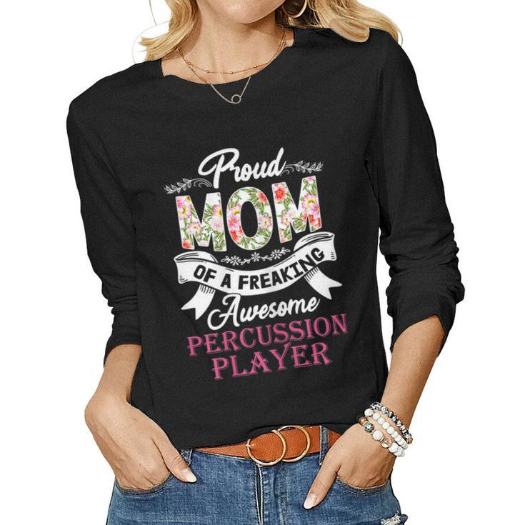 Womens Proud Mom Awesome Percussion Player - Women Long Sleeve T-shirt