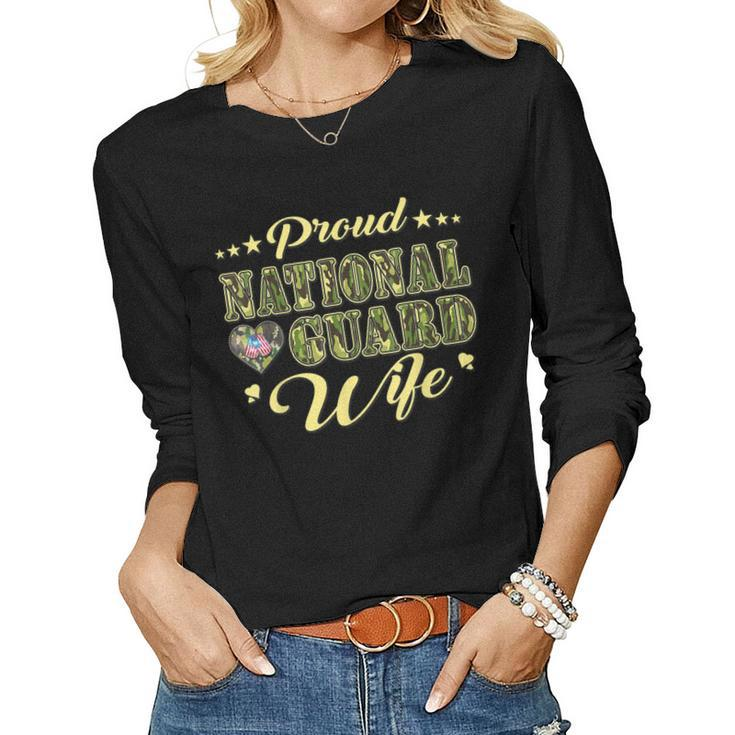 Proud National Guard Wife Dog Tags Heart Military Spouse  Women Graphic Long Sleeve T-shirt