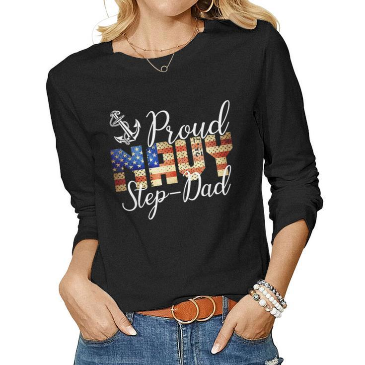 Proud Step-Dad For Men Or Women  Army Veterans Day Women Graphic Long Sleeve T-shirt
